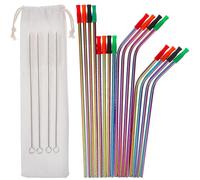 16 Pièces Ensemble de Pailles Réutilisables, Embouts Silicone | Multicolores, Brosse de Nettoyage et Pochette Portable, Surface Lisse, pour Jus, Sodas et Boissons Chaudes