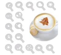 16 Pièces Ensemble Pochoirs Café, Gabarits Saupoudreur Cacao Avec Poignées | Pochoirs Cappuccino Réutilisables Pour Amateurs De Café Décorer Cappuccino Latte Cacao Gâteau