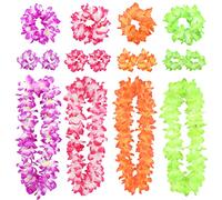 16 Pièces Épais Collier Guirlande Hawaïenne Leis,Fleurs Collier Bandeaux Bracelets,Aloha Tropical Luau Flower Lei pour Décorations Soirée Thème Plage d'été,Fournitures Fête Anniversaire Vacances