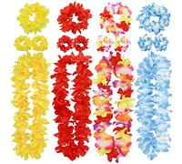 16 Pièces Épais Collier Guirlande Hawaïenne Leis,Fleurs Collier Bandeaux Bracelets,Aloha Tropical Luau Flower Lei pour Décorations Soirée Thème Plage d'été,Fournitures Fête Anniversaire Vacances