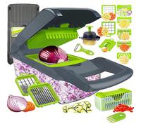 16 pièces Hachoir à légumes avec récipient Râpe à fromage Trancheuse à salade Râpe Hachoir à chou en acier inoxydable Coupe-frites Convient pour les légumes, oignons, pommes de terre, fruits, ustensil