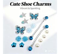 16 pièces Nœud papillon, cœur, étoile, rose Élégant style Lolita Y2K Breloques pour chaussures en plastique ABS et chaîne en métal, convient pour les tongs, sandales, baskets, bleu, violet, argent arg