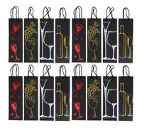 16 Pièces Paquet à Bouteille de Vin en Papier Noir Poignée, Luxe | Finition Dorée à Chaud, Portage à Main, Tressage Multi-brins, Usage Présent Style Aléatoire
