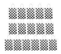 16 Pièces Paquet Présents à Carreaux avec Poignées, Papier Kraft | Base Stable, Construction Robuste, Fête Anniversaire Thème Voitures de Course, Format 8, 3x6x3, Usage Polyvalent, 2 Pouces