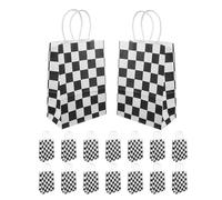 16 Pièces Paquet Présents à Carreaux en Papier Kraft avec Anses | Format 8, 3x6x3, 2 Pouces, Lot pour Anniversaires Thème Course, Base Stable et Fabrication Soignée