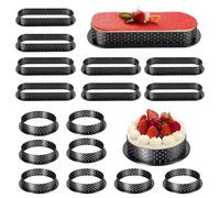16 PièCes Perforées Moule Tartelette, pour la Décoration de Mousse Desserts | Moules à Tartelette en Mousse, Cercle(Ø8cm) Ovale(Ø14.4cm) a Tarte Perforé, pour la Décoration de Mousse Desserts Gâteaux DIY