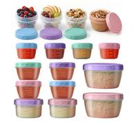 16 Pièces Pot Yaourt 4 Tailles avec Couvercle, Boite Alimentaire Plastique avec Graduation, Petit Pot Conservation Empilable, Petite Boite Plastique Réutilisable, Conteneur Congélation Compact
