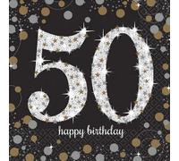 16 serviettes en papier anniversaire"50 ans" argent