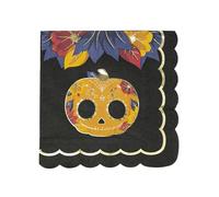 16 Serviettes festonnées en papier Dia de los muertos 33 x 33 cm - Noir