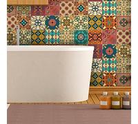 16 Stickers adhésifs carrelages | Sticker Autocollant Carreaux de ciment - Mosaïque carrelage mural salle de bain et cuisine | Carreaux de ciment adhésif mural - azulejos - 15 x 15 cm - 16 pièces