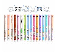 16 Stylos Effaçables Kawaii 0,5 mm, Encre Gel Thermosensible avec Gomme | Stylos Tête d’Animaux Panda Licorne Lapin Nuage Capybara Rechargeables, Noir et Bleu, Fournitures Scolaires Enfants