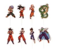 dekora - Cake Toppers Dragon Ball 16 unités - Décoration cupcakes et gâteaux, papier apte au contact alimentaire, 8 designs avec Goku, Vegeta, Piccolo, Krilin, Trunks et Shenron