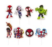 dekora - Spidey Cupcake Toppers 16 pièces (8 designs) - Décoration de gâteau officielle Marvel, carte en papier solide avec bâtonnets de qualité alimentaire