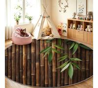 160 cm Tapis Rond Poils Courts Lavable en Machine Paysage Botanique | Carpet Super doux Bambou Mur Bambou Pour salon, chambre, salle à manger, chambre d’enfant, coin lecture