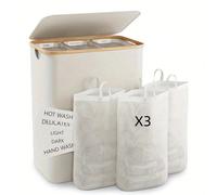 160 l Panier à linge à double couche avec couvercle, comprend 3 sacs à linge, panier à linge couvert grande capacité, sac à lingerie amovible, panier de rangement de linge pliable et gain de place un