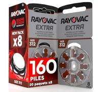 160 Piles Appareils Auditifs Rayovac Extra Taille 312 Marron PR41 | 20 Blister de 8 Piles