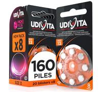 160 Piles Auditives Taille 13 Udivita PR48 (Orange) Zinc-Air Hearing Evolution Technologie Phono Pulse - 20 Blisters de 8 Piles