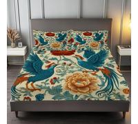 160 x 200 cm Drap Housse Microfibre, Modèle De Vol Rétro Phoenix Imprimé Parure De Lit Doux Élastique Drap Housse 30 cm Profonde pour Matelas Epais - sans Plis - Convient à Toutes Les Saisons, Jaune