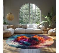 160cm（Rond） Tapis Ronds Salon lavables Coloris Modernes Splash Rug Abstraits pour Salle à Manger Cœur Romantique Tapis intérieurs à Poil Bas