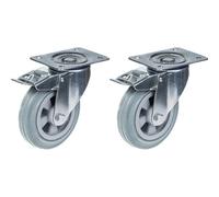 160mm 6" castor grey rubber swivel with brake strong 270kg capacity, set of 2