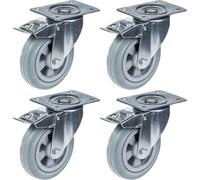 160mm 6" castor grey rubber swivel with brake strong 540kg capacity, set of 4