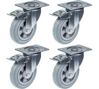 160mm 6" roulettes pivotantes en caoutchouc gris avec frein, forte capacité de 540kg, jeu de 4