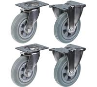 160mm 6" stainless steel castor grey rubber, swivel & fixed, 540kg, set of 4