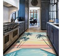 160x220cm Tapis d’Espace lavables Abstraits Modernes Rugs Salon Rose Jaune Ciel Moquette Fine Douce Silhouettes Tropicales de Coucher de Soleil Silhouettes de Palmiers Tapis pour Chambre