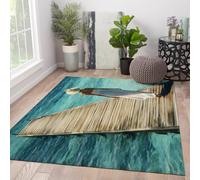 160x220cm Tapis d’Espace Rugs lavables Grands Abstraits Modernes de Salon Pierres en Bois Souple sur Motif Eau Sarcelle Tapis Fins pour Chambre de Bureau