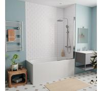 160x70 cm Ensemble baignoire Riga universelle + Pare baignoire pivotant chrome + pieds (3406-SETP)