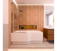 160x80 cm Beata Plus baignoire bain douche en acrylique, gauche + tablier + pare-baignoire, pieds, blanc (BE1600LPLUS-SETP1)
