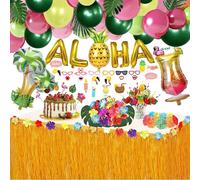 162PCS Hawaii Deko Party Set de décoration avec des ballons Guirlande Jupes de table Kit de ballons Hawaii ALOHA pour tropical été Beach Party Deko table