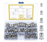 165 Pièces Écrou à Rivet, Écrous à Rivets, M3 M4 M5 M6 M8 Écrous Fileté à Tête Plate, Écrous à Riveter à Insert Fileté en Acier Inox, Inserts Filetés pour Métal, Bois, Aluminium