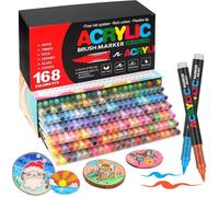 168 Couleurs Feutre Acrylique,Stylos Acryliques À Pointe Pinceau Pour Le Coloriage Adulte,Acrylic Paint Markers Pour Coloriage,Cal