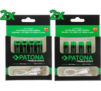 16x PATONA Premium USB-C AAA et AA Piles rechargeables au lithium (4x blister de 4)