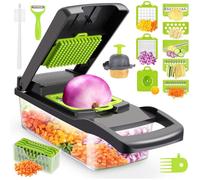 17 en 1 Mandoline Cuisine Kit, Coupe Decoupe Legumes Multifonctions, Legumes Manuel à 7 Lames Remplaçables Vegetable Chopper