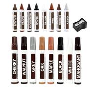 17 pcs Feutre Retouche Bois Stylo de Retouche pour Meuble Kit Parquet Kit Reparation Parquet Kit Reparation Parquet Stratifié, incluant marqueurs et bâtons de cire en 8 couleurs, outil d’affûtage