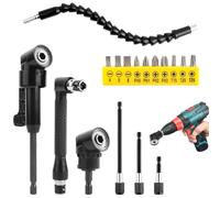 17 Pièces Renvoi D'angle Visseuse Kit, 105° Renvoi D'angle Perceuse avec n L, 3 Tige Hexagonale et Rallonge Porte-Embout Flexible, Rallonge Visseuse pour Ouvriers du Bâtiment