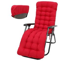 170x50cm Coussin de Chaise Longue | Bain de Soleil | Transat | Matelas pour Jardin, Coussin pour Chaise Extérieure avec Capuchon Antidérapante et Bande Réglable pour Intérieur Extérieur (Rouge)