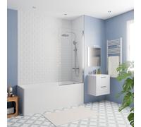 170x70 cm Ensemble baignoire Eurowa universelle + Pare baignoire fixe chrome + pieds (KW312-SETP3)