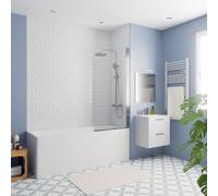 170x70 cm Ensemble baignoire Eurowa universelle + Pare baignoire pivotant chrome + pieds (KW312-SETP1)