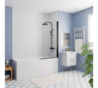170x70 cm Ensemble baignoire Eurowa universelle + Pare baignoire pivotant noir + pieds (KW312-SETP5)