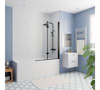170x70 cm Ensemble baignoire Eurowa universelle + Pare baignoire pliable, 2 volets noir + pieds (KW312-SETP4)