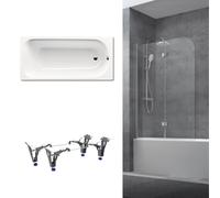 170x75 cm Ensemble baignoire Saniform universelle + Pare baignoire pivotant chrome + pieds (KW3731-SETP1)