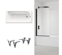 170x75 cm Ensemble baignoire Saniform universelle + Pare baignoire pivotant noir + pieds (KW3731-SETP5)