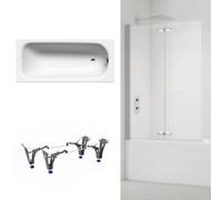 170x75 cm Ensemble baignoire Saniform universelle + Pare baignoire pliable, 2 volets chrome + pieds (KW3731-SETP2)