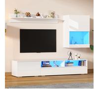 175*39*34cm TV Wohnwand-set mit Vitrine (Komplett-Set, 3-St),Mediawand inkl.TV-Board, Standregal und Wandregal,TV