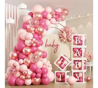 176 Pièce Baby Shower Decoration, 6 Boîtes Ballon Décoration Douche Bébé avec 116 Pièce Arche Ballon Rose, Boîtes à Ballon Anniversaire avec 54 Lettres(B+A à Z) pour Baby Shower, Anniversaire, Mariage