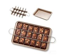 18 Moule à Brownies avec Séparateurs, Antiadhésif Acier au Carbone, Doré | Moule à Brownie Antiadhésif, Brownie Moule à Gâteau Acier au Carbone pour Cuisson, Biscuits, Mousse, Pain, 31 x 20 x 4.9cm