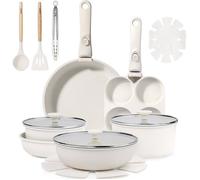 18 Pcs Set De Casseroles Et Poele Induction Et Poignée Amovible Blanc Batterie Cuisine Tout Teux Revêtement Non Toxique Sans Pfas